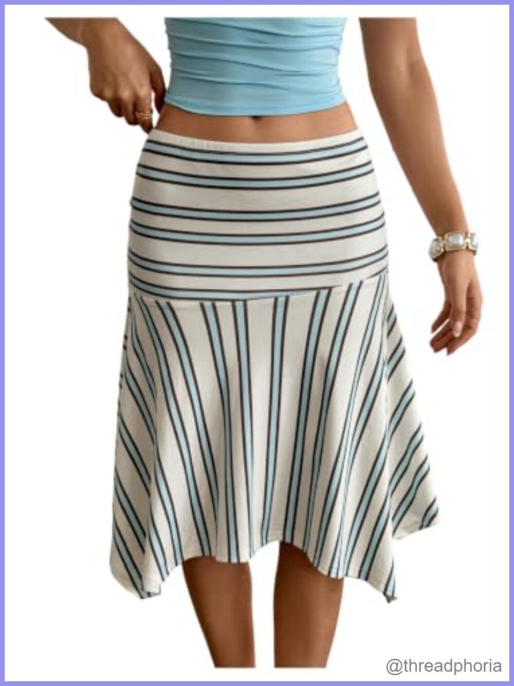 Striped Handkerchief Midi Skirt Low Rise Asymmetrical Flowy High Low Hem
